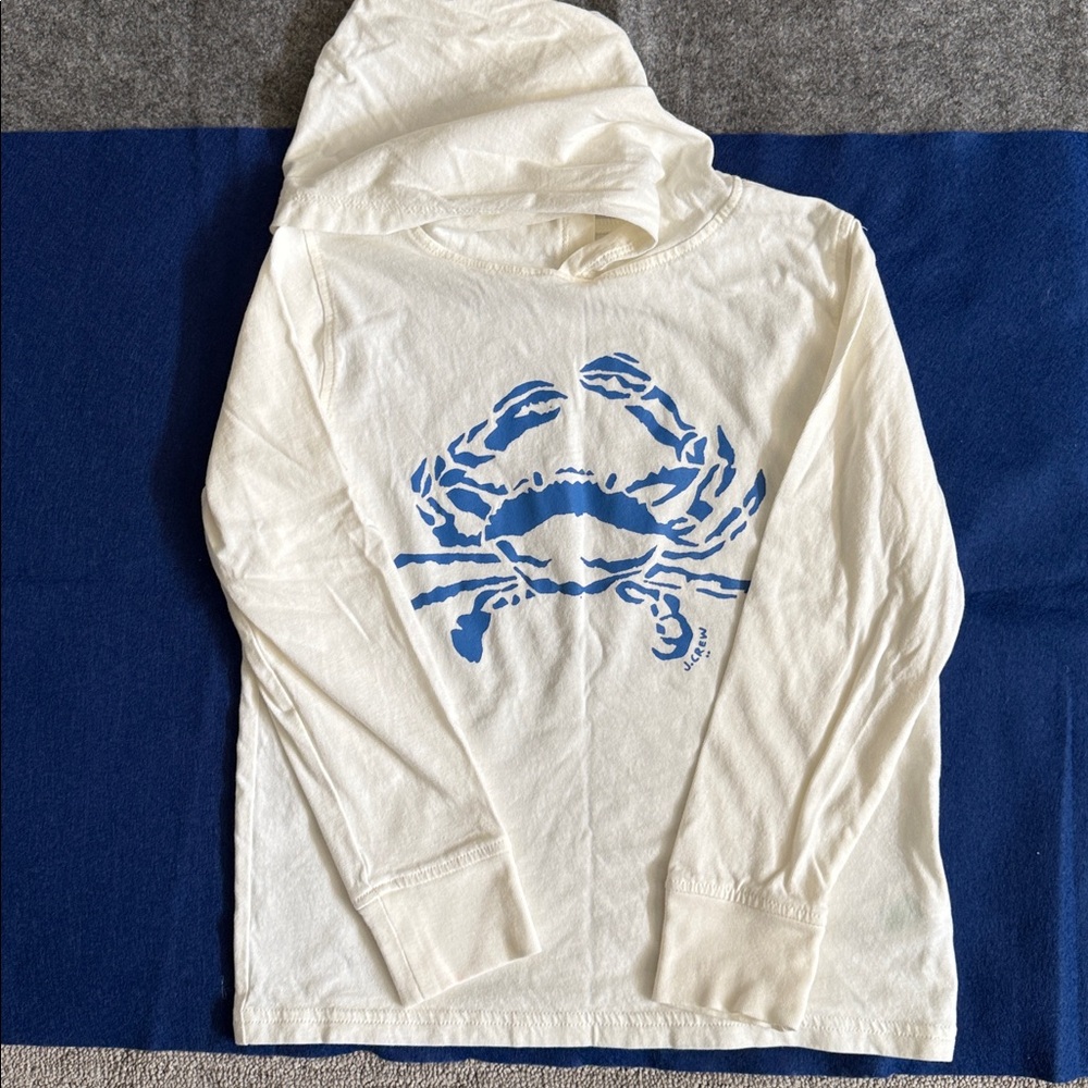 NWOT Crewcuts Cream Hoodie with Blue Crab Design